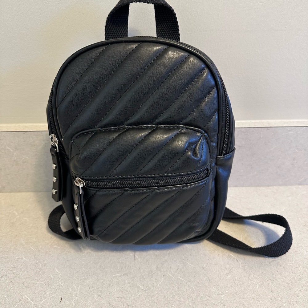 Zara Mini Chevron Quilted Backpack, Bag, Color Black